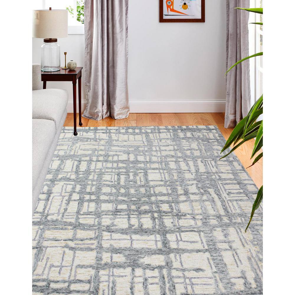 Ivory and Gray Handmade Wool Tufted 8' x 10' Area Rug