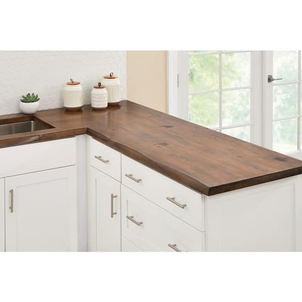 6 ft. L x 25 in. D Finished Distressed Eucalyptus Butcher Block Countertop in UV Finish with Live Edge