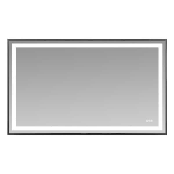 60 in. W x 36 in. H Rectangle Framed LED Anti-Fog Wall Bathroom Vanity Mirror in Black