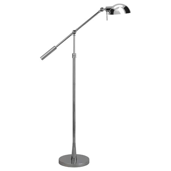 HomeRoots 61 in. Silver 1 1-Way (On/Off) Swing Arm Floor Lamp for Living Room with Metal Cone Shade