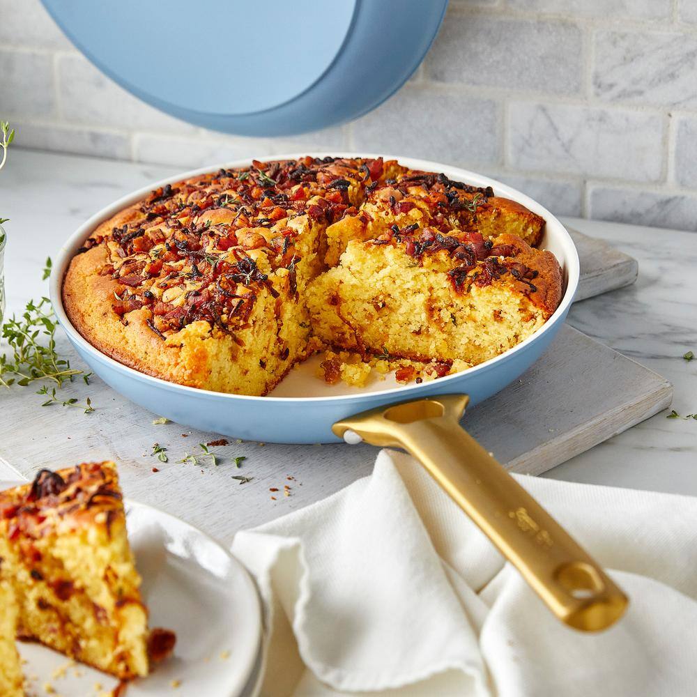 Sky Blue and Gold Ceramic Nonstick Frying Pan Set