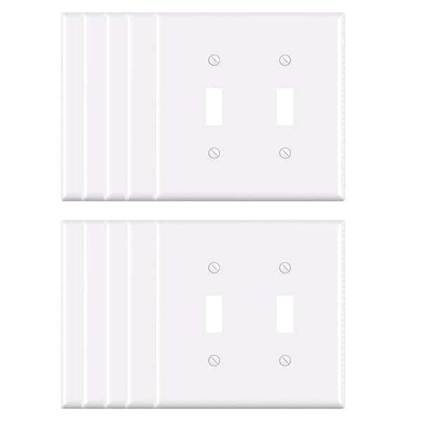 ELEGRP 2 Gang Midsize Toggle Wall Plate, White (10-Pack)
