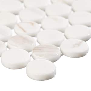 Muse Daphne White/Tan Matte 11 1/8 in. x 11 1/4 in. Round Smooth Recycled Glass Mosaic Tile (8.7 sq. ft./Case)