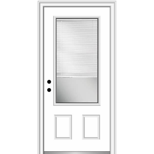 MMI Door 36 in. x 80 in. Internal Blinds Right-Hand Inswing 3/4 Lite 2-Panel Clear Primed Fiberglass Smooth Prehung Front Door