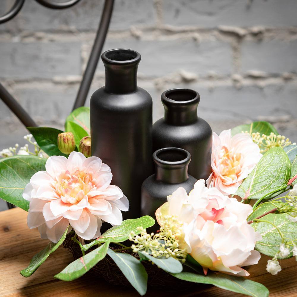 Modern Matte Black Ceramic Vase Trio for Elegant Table Decor
