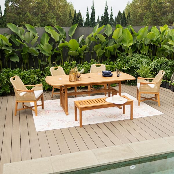 Cambridge Casual Sydney 6-Piece Teak Wood Outdoor Dining Set with Light Tan Cushion