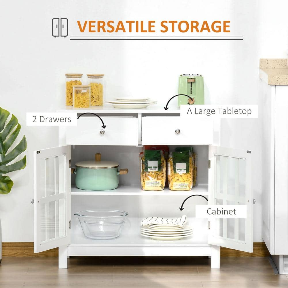 Modern White Sideboard Buffet with Glass Doors and Drawers
