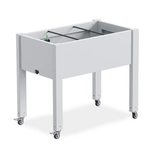 Gray Plastic Raised Garden Bed with Wheels and Storage Shelf (48 in. L x 24 in. W x 33 in. H)