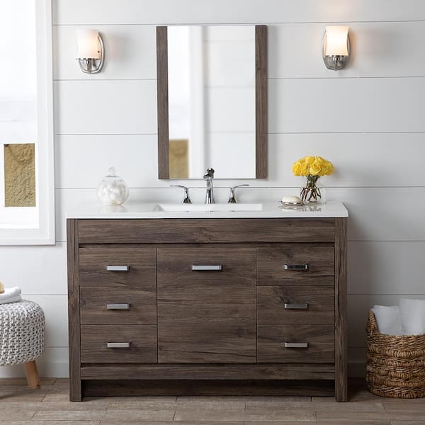Home Decorators Collection Warford 48 in. W x 19 in. D x 33 in. H Single Sink  Bath Vanity in Vintage Oak with White Cultured Marble Top