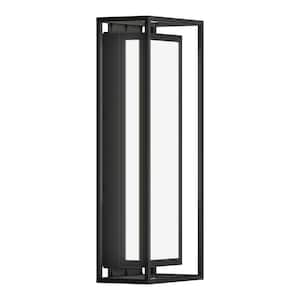 Ghost Black Modern Large Integrated LED Outdoor Hardwired Garage and Porch Light Lantern Sconce