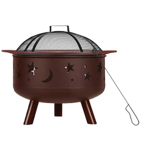28 in. Fire Pit with Grill, Poker and Cover in Brown