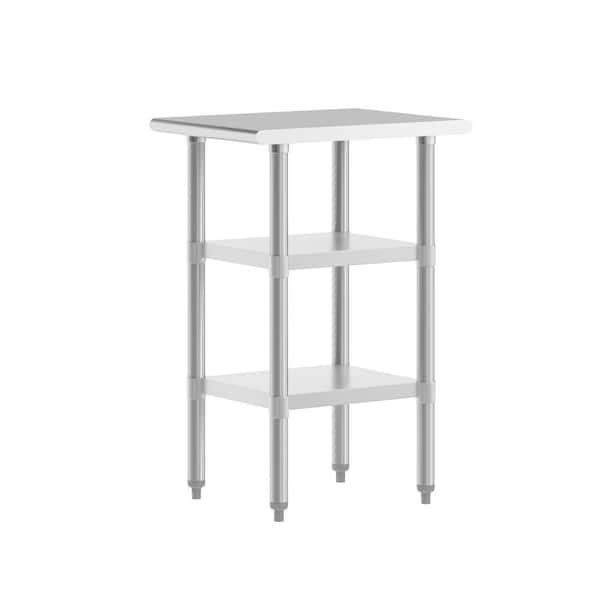 Reese Stainless Steel Metal 18.0 in. Portable Kitchen Prep Table with 2 Adjustable Galvanized Steel Undershelves