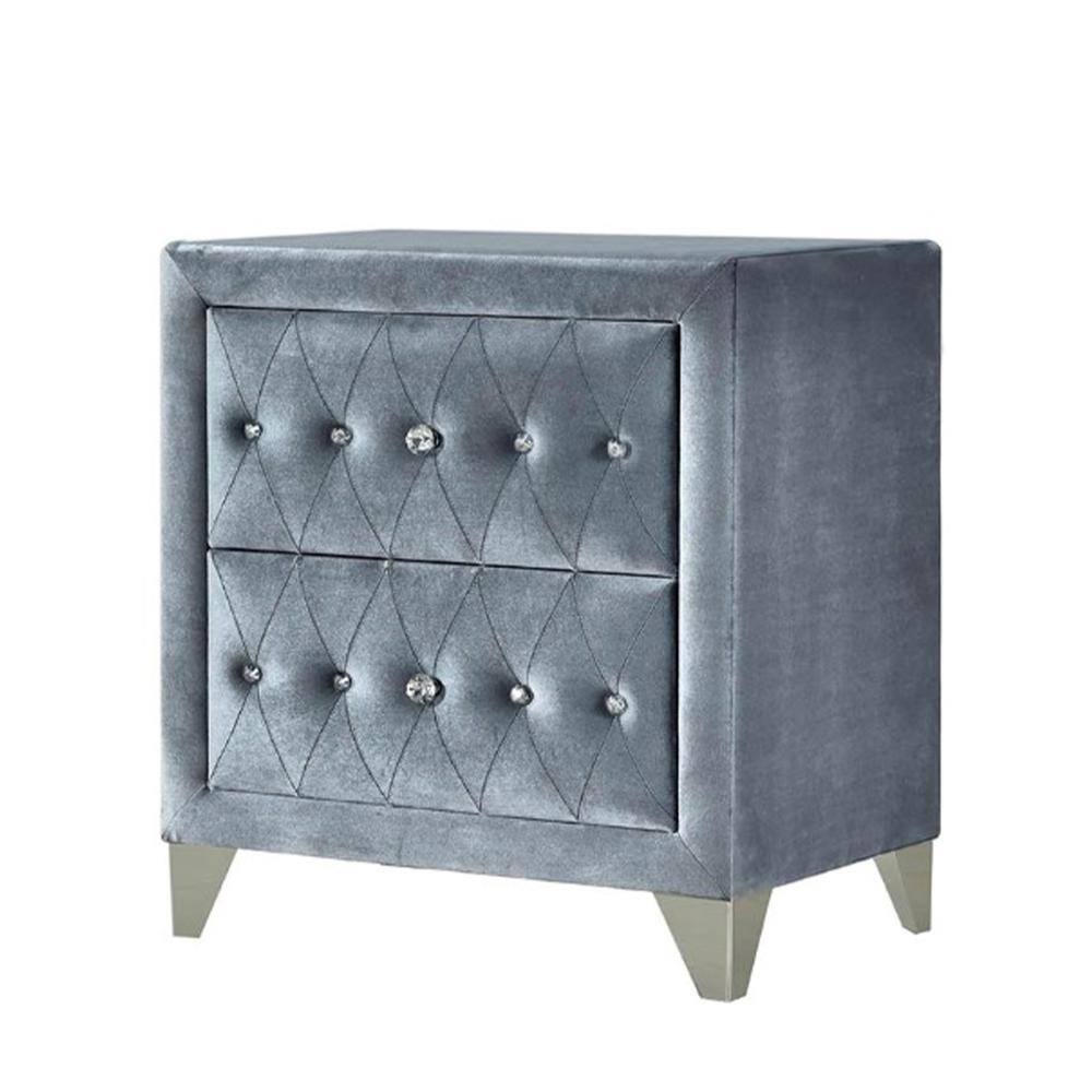 Acme Furniture Dante 2Drawer Gray Velvet Nightstand (28 in. H X 30 in. W X 19 in. D) 24233