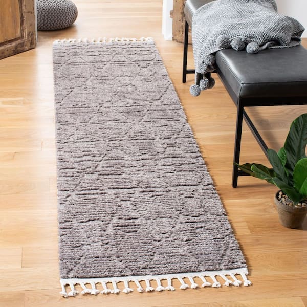 Marrakesh 2 ft. x 10 ft. Gray Diamond High-Low Runner Rug