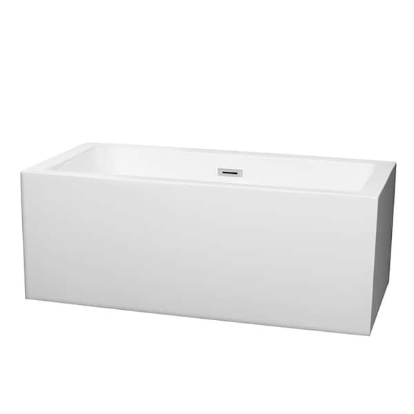Wyndham Collection Melody 59.5 in. Acrylic Flatbottom Center Drain Soaking Tub in White