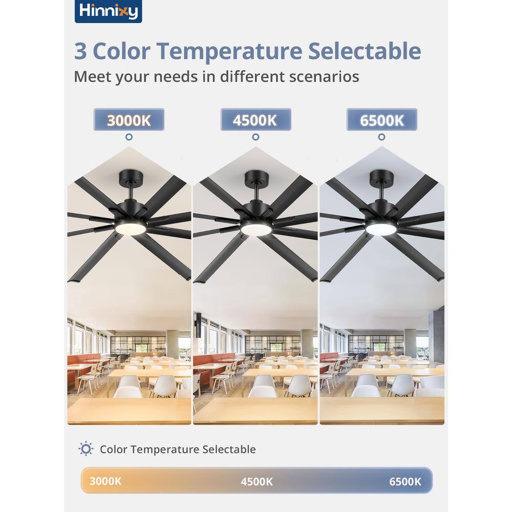 96-Inch Black Aluminum Ceiling Fan with LED Light and Remote Control