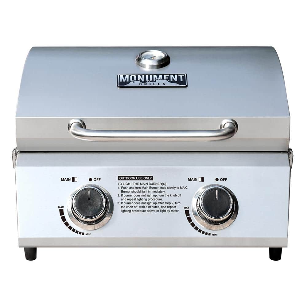 Monument Grills 56000 2-Burner Portable Table Top Propane GAS Griddle in Stainless Steel