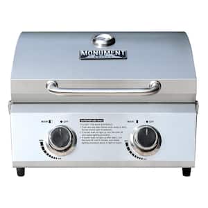 2-Burner Portable Tabletop Propane Gas Grill in Stainless