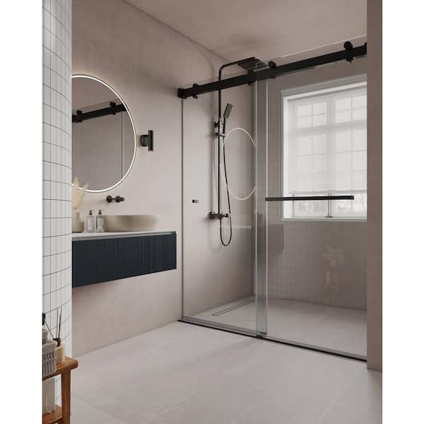 VS 62 - 66 in. W x 78 in. H Soft Closing Frameless Double Sliding Shower Door with 3/8 in. Tempered Glass in Matte Black
