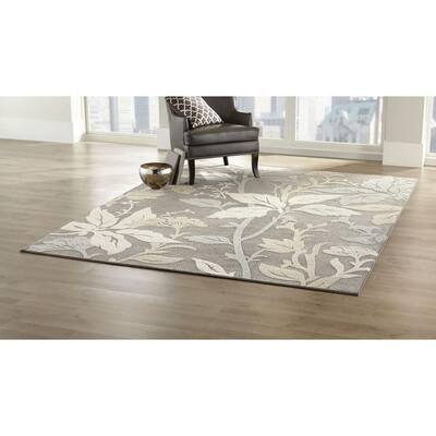 Blooming Flowers Gray 2 ft. x 3 ft. Scatter Rug