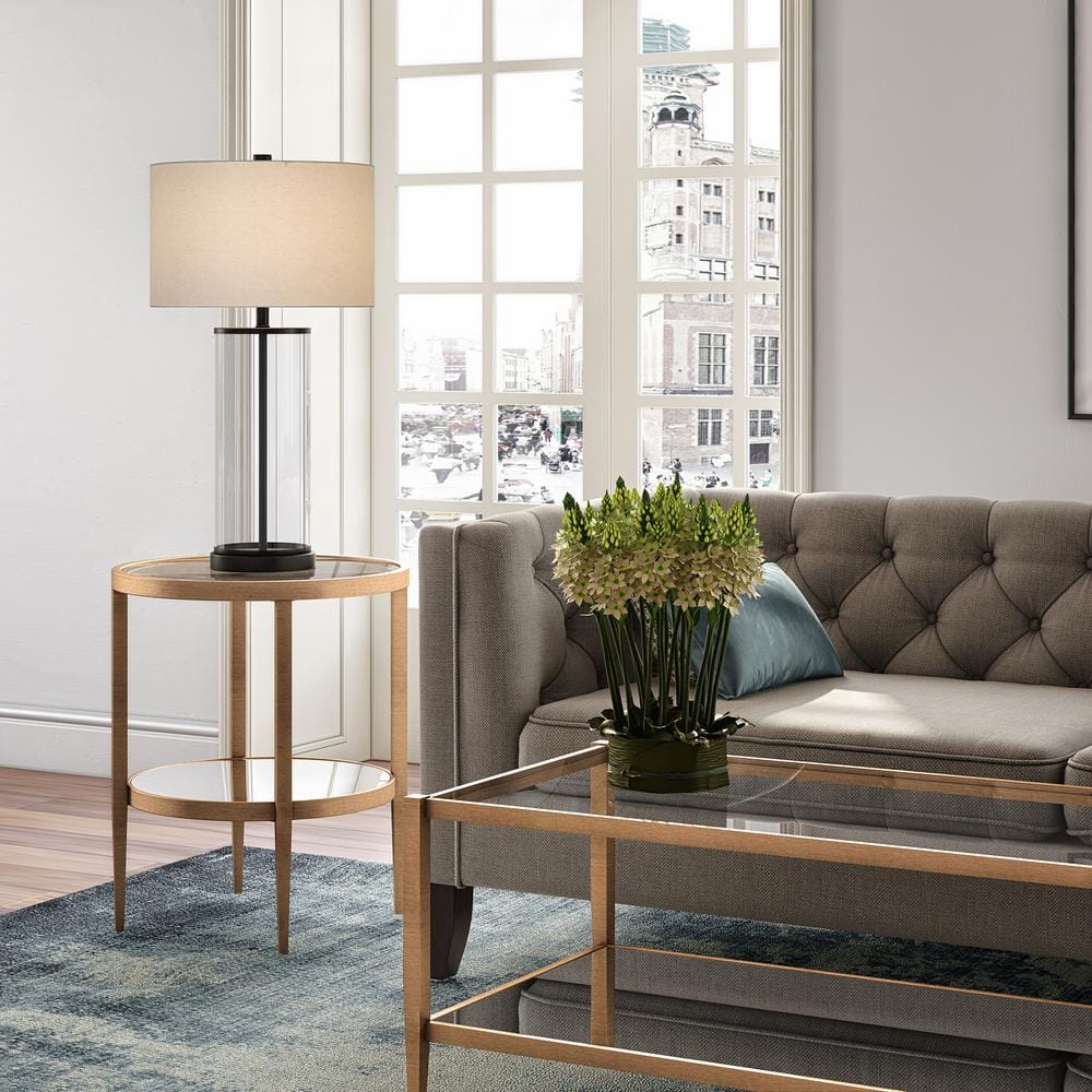 Hera 20 in. Blackened Bronze Round Glass Top End Table - thumbnail 5
