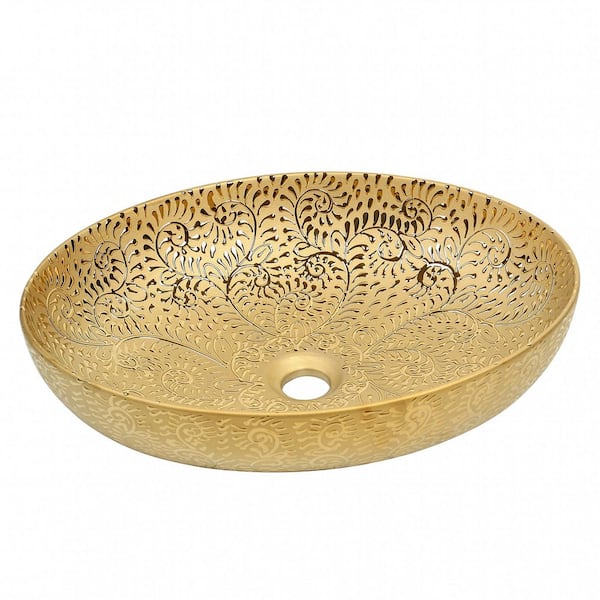 20 in. x 15 in. Modern Oval Vessel Bathroom Sink in Gold Ceramic