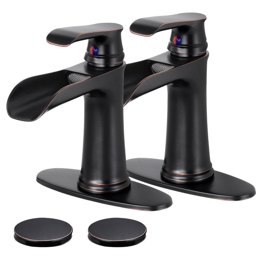 Single Handle Single Hole Waterfall Bathroom Faucet with Deckplate pop drai