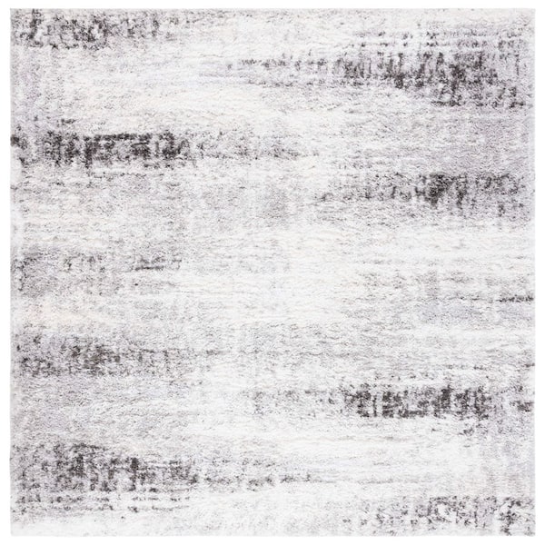 Berber Shag 7 ft. x 7 ft. Gray/Dark Gray Abstract Gradient Striped Square Area Rug