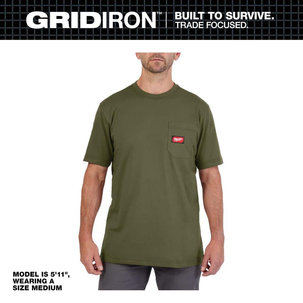 Men's Medium Green GRIDIRON Cotton/Polyester Short-Sleeve Pocket T-Shirt price history on PriceWatchPro
