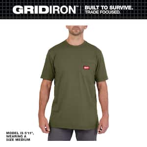 Men's 2X-Large Green GRIDIRON Cotton/Polyester Short-Sleeve Pocket T-Shirt