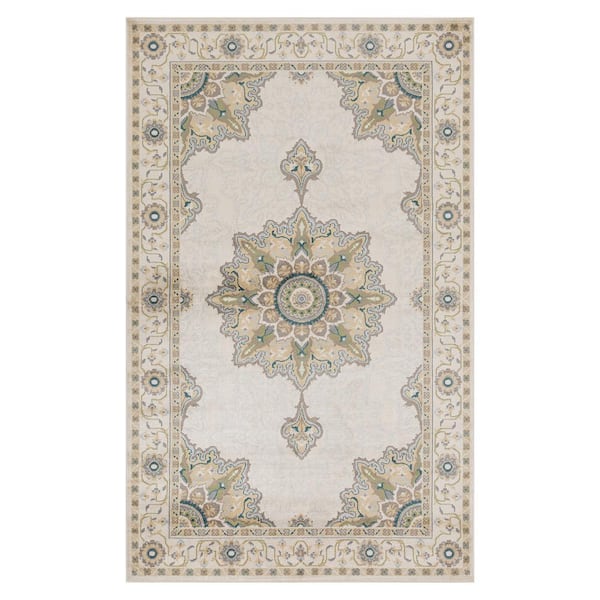 SUPERIOR Edeline Beige 8 ft. x 10 ft. Medallion Oriental Indoor Area Rug
