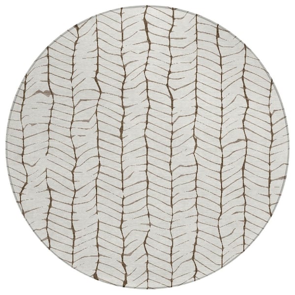 Chantille Machine Washable Indoor/Outdoor Abstract ACN3038 Ivory 8 ft. x 8 ft. Round Rug
