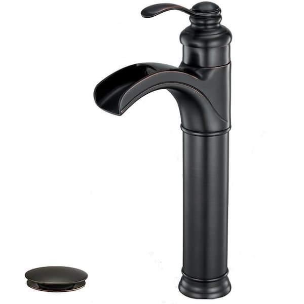 HOMEMYSTIQUE Single Handle Waterfall Vessel Sink Faucet with Pop-Up Drain and Brass Bathroom Faucet in Oil Rubbed Bronze