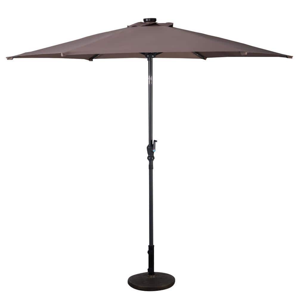 9 ft. Steel Cantilever LED Patio Umbrella with Crank in Tan
