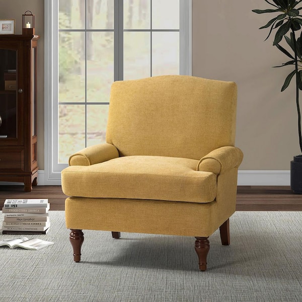 JAYDEN CREATION Bastien Mustard Armchair with Wooden Legs