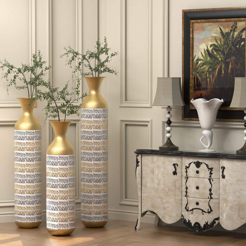Modern Gorgeous Oversized Vintage Grey Floor Metal glazed Vases Decorative 