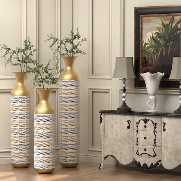 Unbranded Modern Gorgeous Oversized Vintage Grey Floor Metal glazed Vases Decorative Set of 3 for Living Room Bedroom Farmhouse