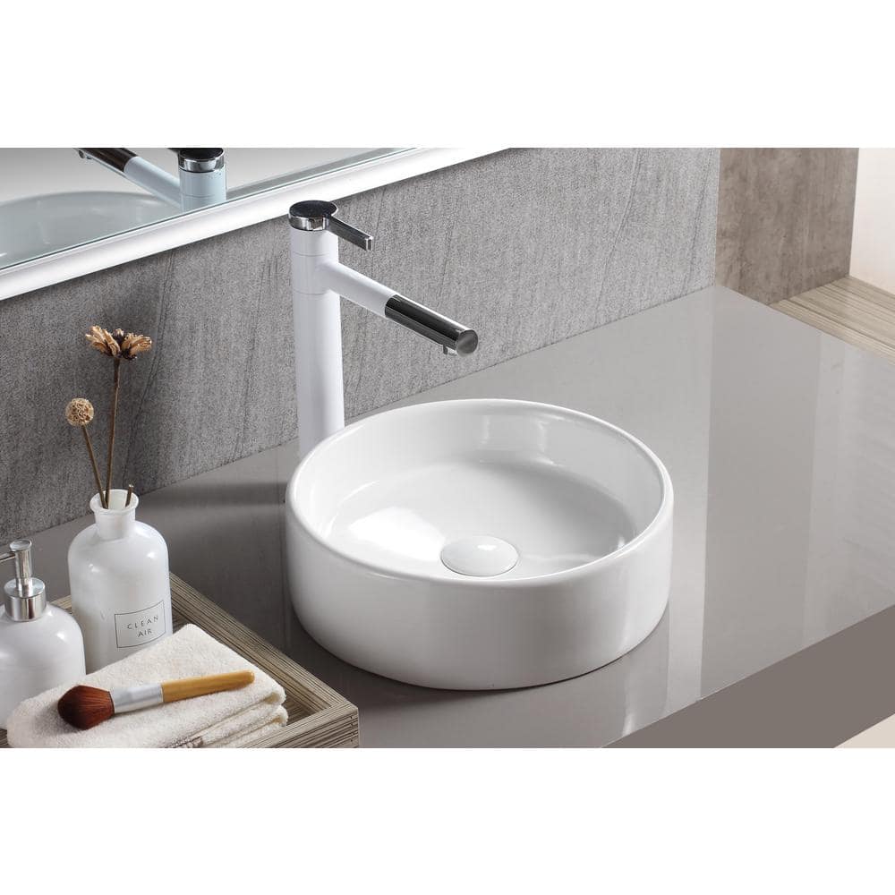 Modern 13.63'' White Ceramic Round Vessel Bathroom Sink