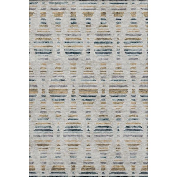 Mayfield Premium Machine Washable Abstract AMF2027 Linen 3 ft. x 5 ft. Area Rug