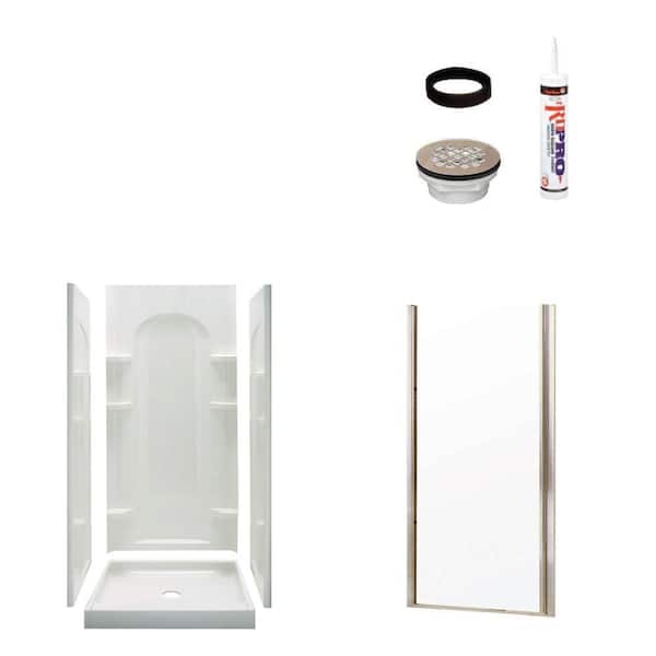 STERLING Ensemble Curve 34 in. x 42 in. x 75-3/4 in. Shower Kit with Shower Door in White/Nickel-DISCONTINUED
