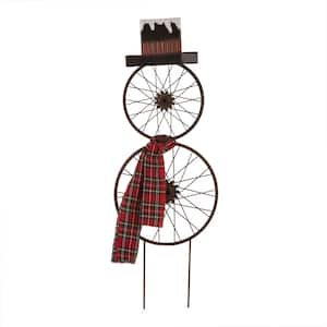 36 in. H Metal Bike Wheel Snowman Yard Stake Wall Dcor