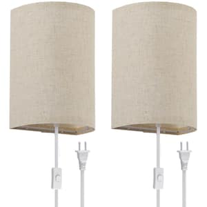 1-Light Off-White Fabric Round LED Wall Sconce Wall Light with Bulb (2-Pack)
