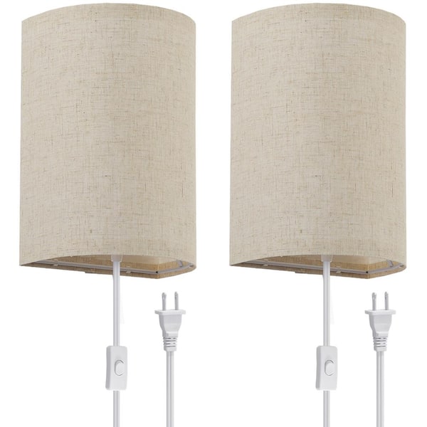 Cedar Hill 1-Light Off-White Fabric Round LED Wall Sconce Wall Light with Bulb (2-Pack)