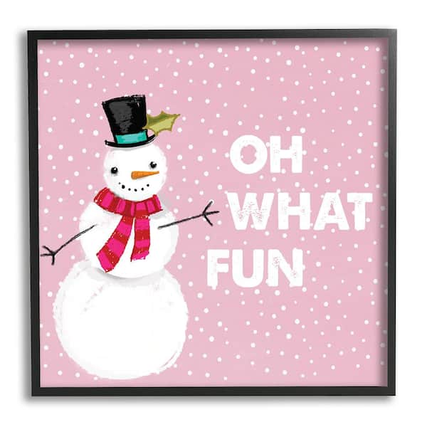 Stupell Industries Oh What Fun Pink Snowman by Lula Bijoux & co. 1-Piece Framed Graphic Print Typography Poster Art Print 12 in. x 12 in.