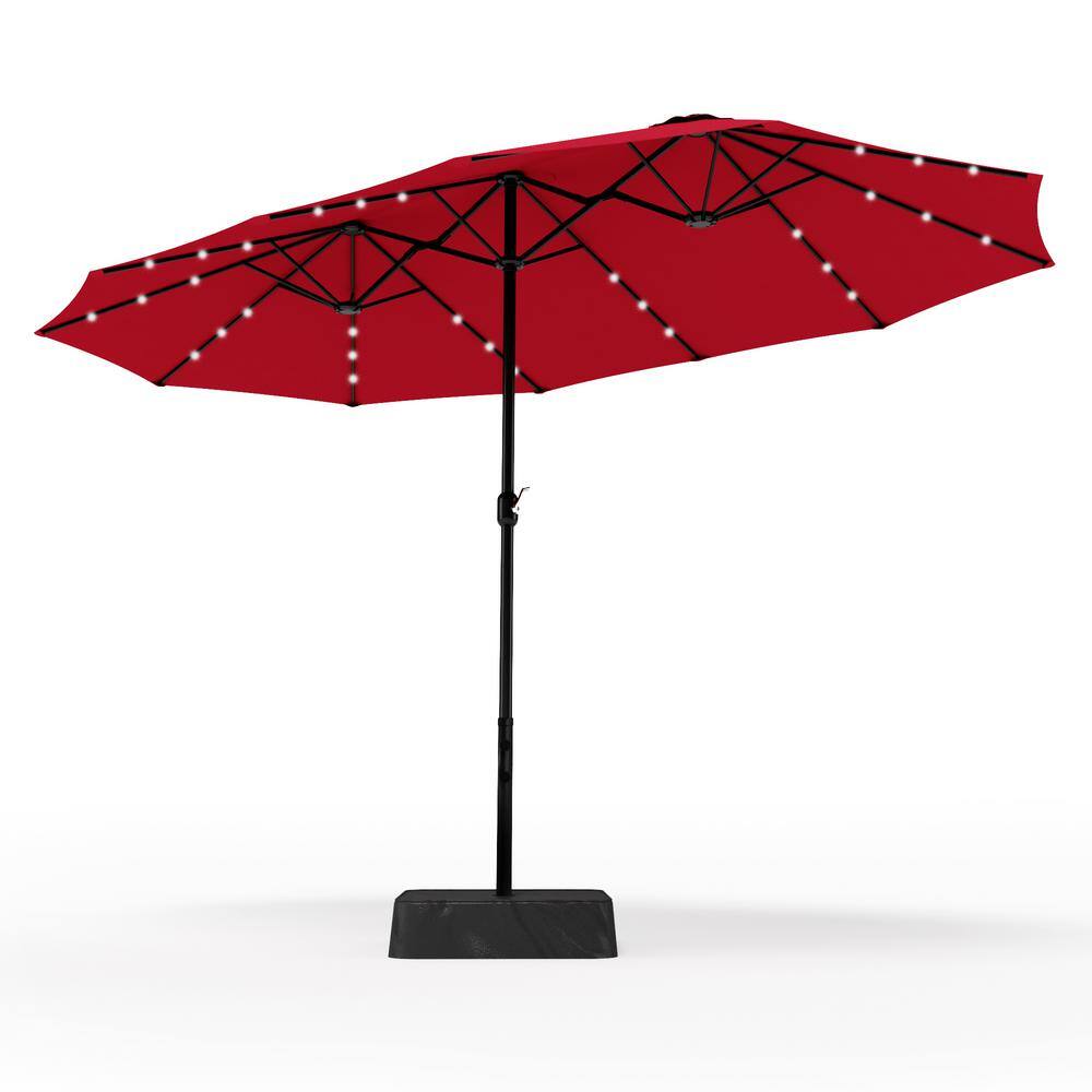 PHI VILLA 15 ft. Market Patio Umbrella With Lights Base and Sandbags in