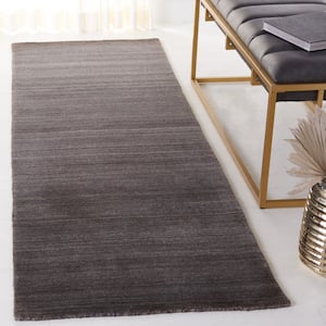 Himalaya Charcoal 2 ft. x 10 ft. Striped Solid Color Runner Rug