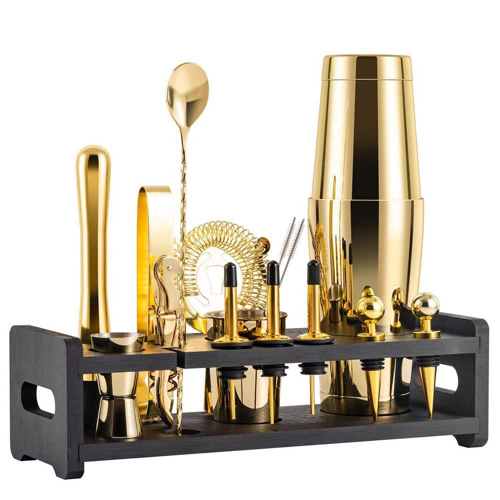 24-Piece Gold Stainless Steel Cocktail Shaker Set with Stand, Velvet Carry Bag and Recipes Cards for Home Bartending price history on PriceWatchPro