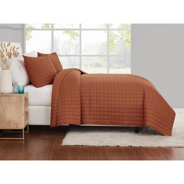 Brooklyn Loom Solid 100% Linen 3-Piece King Quilt Set in Rust