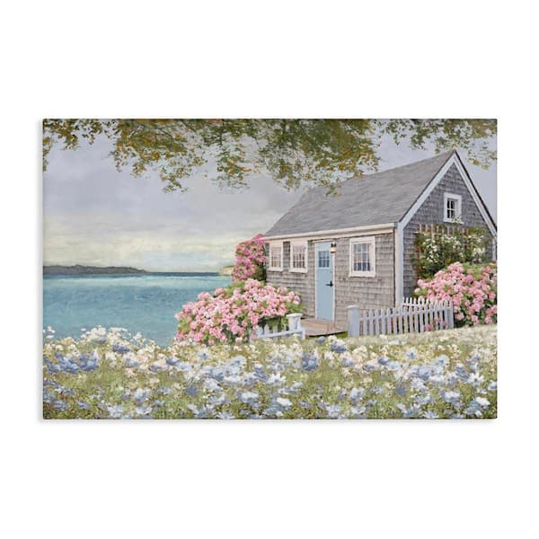 Cottage with Rose Garden by Amber Sterling Unframed Nature Graphic Art Print 24 in. x 36 in.