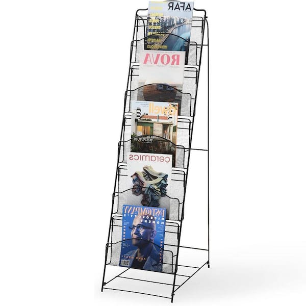 Black 12.5 in. x 46 in. Metal Freestanding Magazine Rack